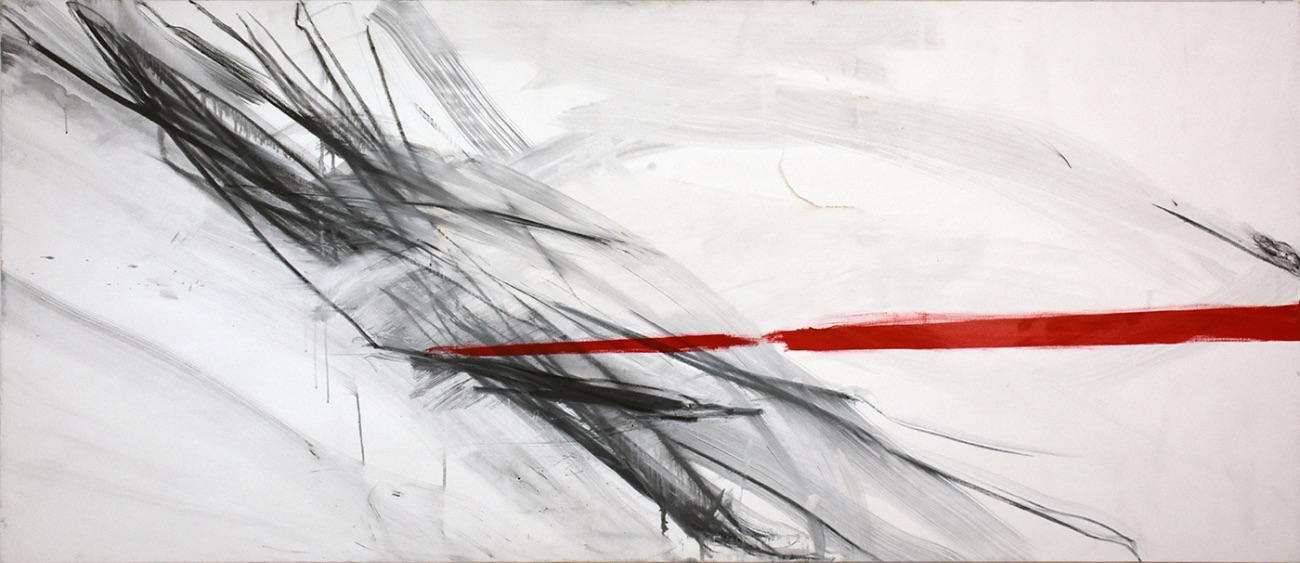Velocity, 2023 Oil and graphite on canvas 90 x 210 cm